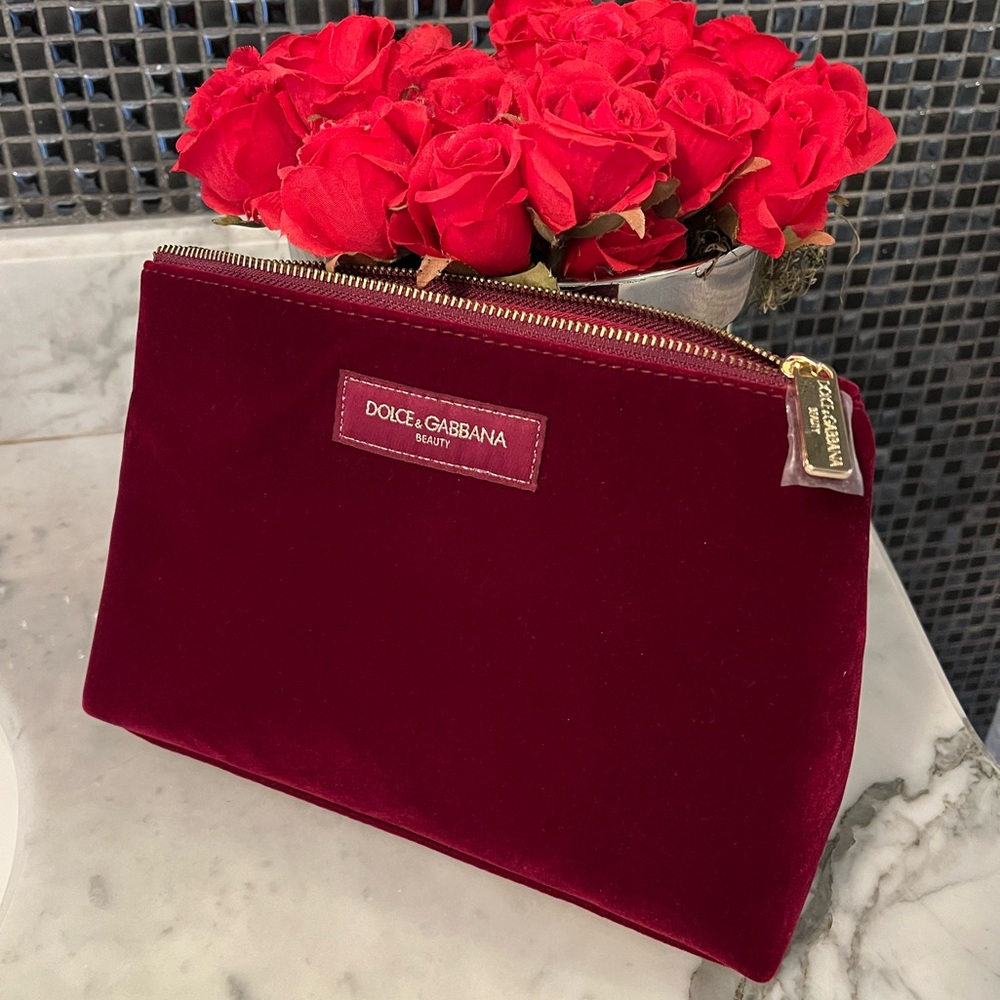 Dolce & Gabbana Burgundy Velvet Cosmetic Bag